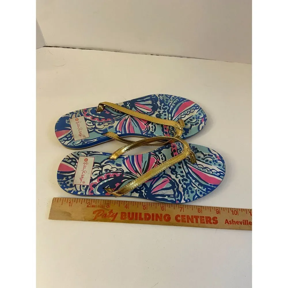 Lilly Pulitzer Flip Flops Gold strap size 7.5